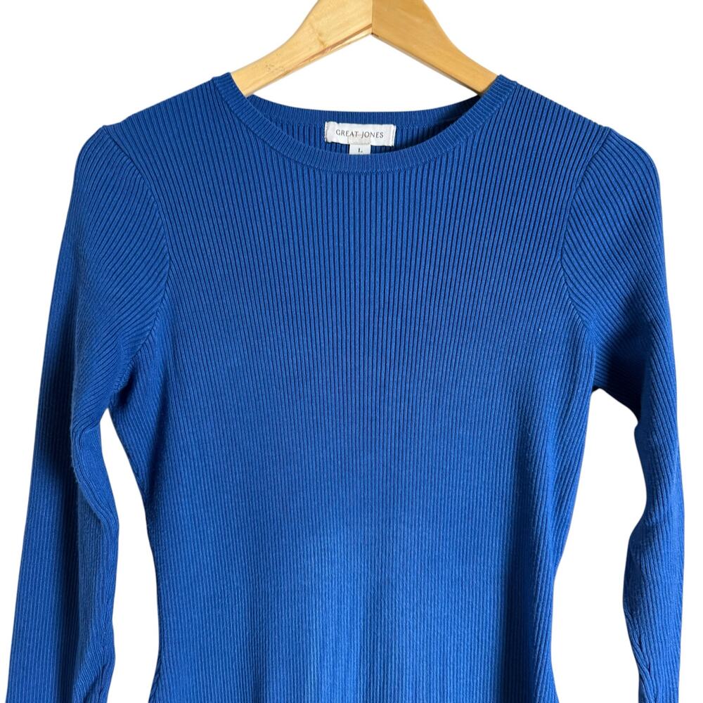 Great Jones Cobalt Blue Ribbed Knit Long Sleeve Sweater Midi Dress Size Large - Picture 8 of 12